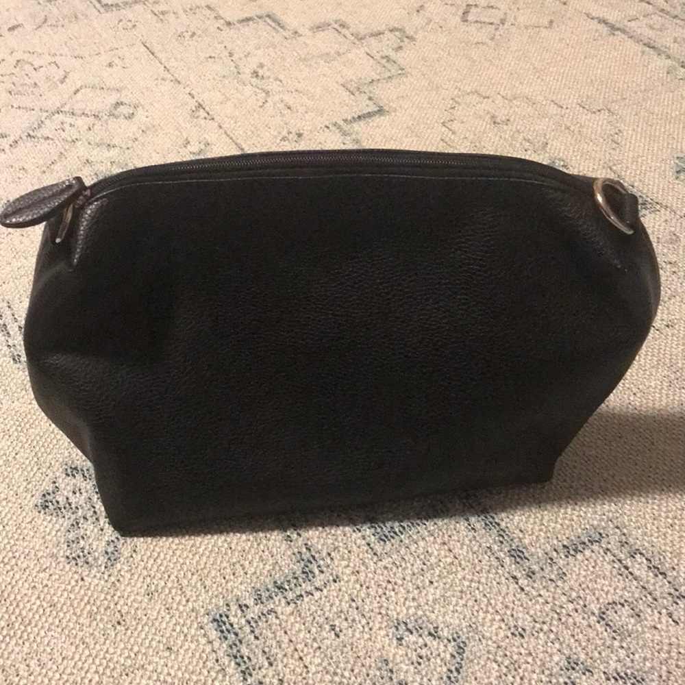 Black Vegan Leather Toiletry Makeup Bag Clutch